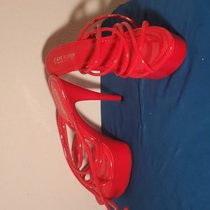 NWOT Red Platform Strappy Sandals